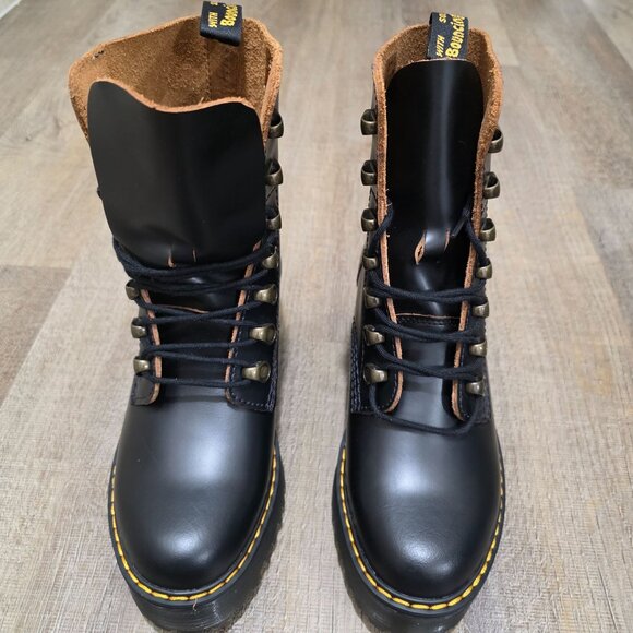 Dr. Martens Leona Black Leather Lace-Up Platform Combat Boots Women’s 7L US - Picture 8 of 13